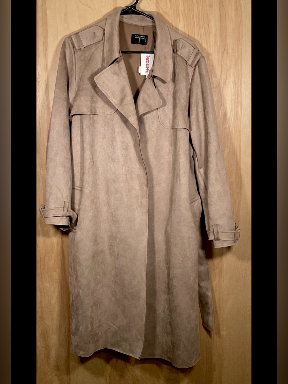 Tahari Faux-Sueded Belted Open Front Trench Coat - NWT